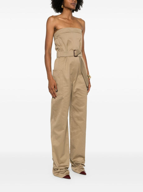 SAINT LAURENT Strapless Cotton Gabardine Jumpsuit with Detachable Belt