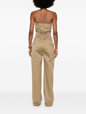 SAINT LAURENT Strapless Cotton Gabardine Jumpsuit with Detachable Belt