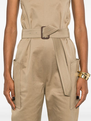 SAINT LAURENT Strapless Cotton Gabardine Jumpsuit with Detachable Belt