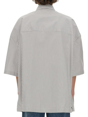 BOTTEGA VENETA Striped Overshirt with Embroidered Logo - Size 48 IT