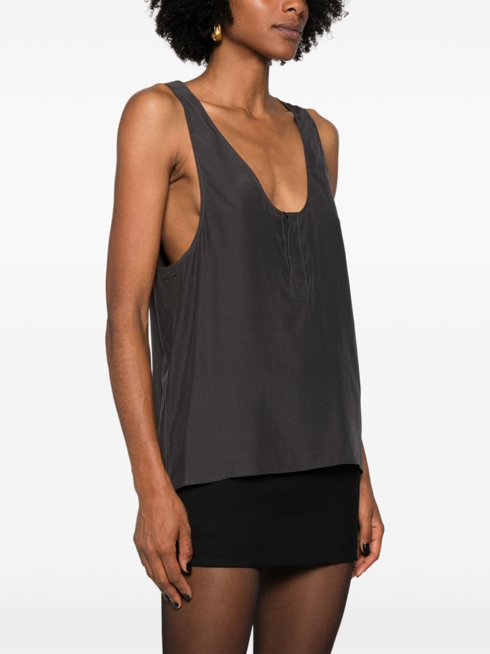 SAINT LAURENT Silk Henley-Neck Tank Top