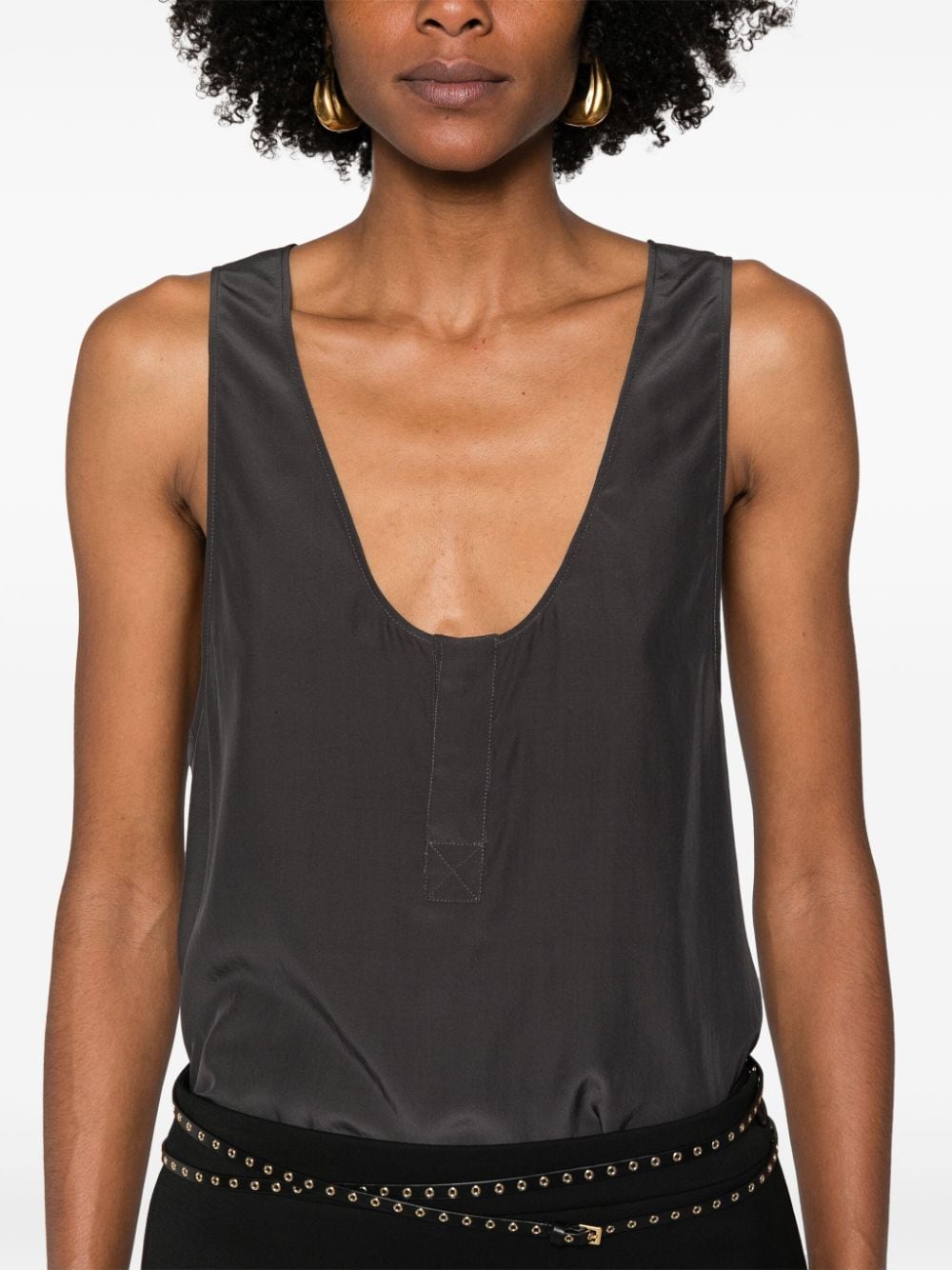 SAINT LAURENT Silk Henley-Neck Tank Top