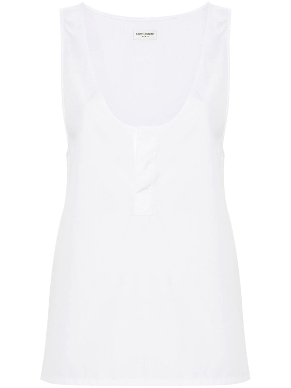 SAINT LAURENT Sleeveless U-Neck Cotton Poplin Top