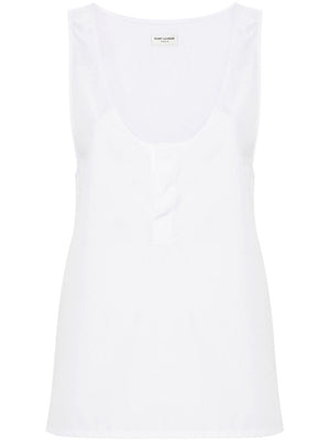 SAINT LAURENT Sleeveless U-Neck Cotton Poplin Top