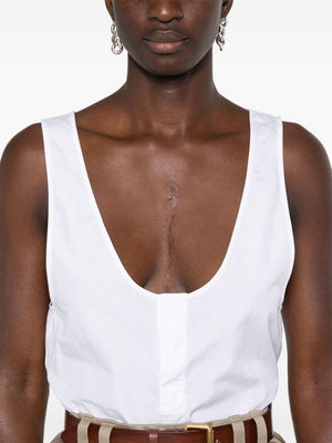 SAINT LAURENT Sleeveless U-Neck Cotton Poplin Top