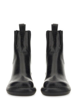 JIL SANDER Round Toe Leather Boot with 7 cm Heel