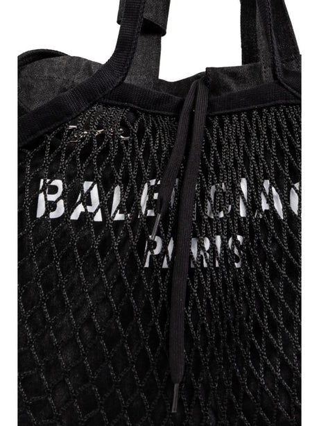 BALENCIAGA キャンバスフィッシュネットレイヤーロゴプリントハンドバッグ