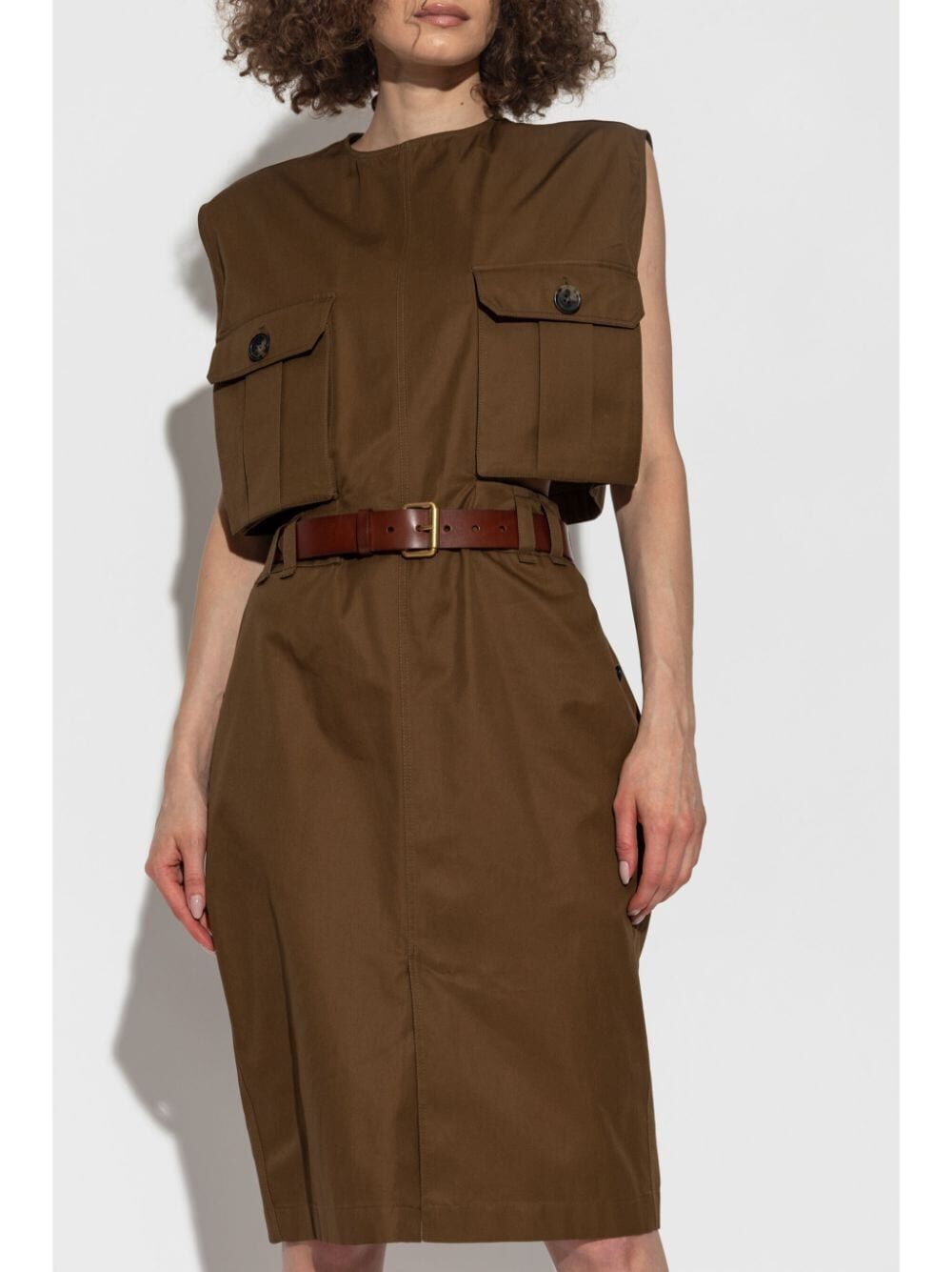 SAINT LAURENT Safari Cut-Out Dress with Belt