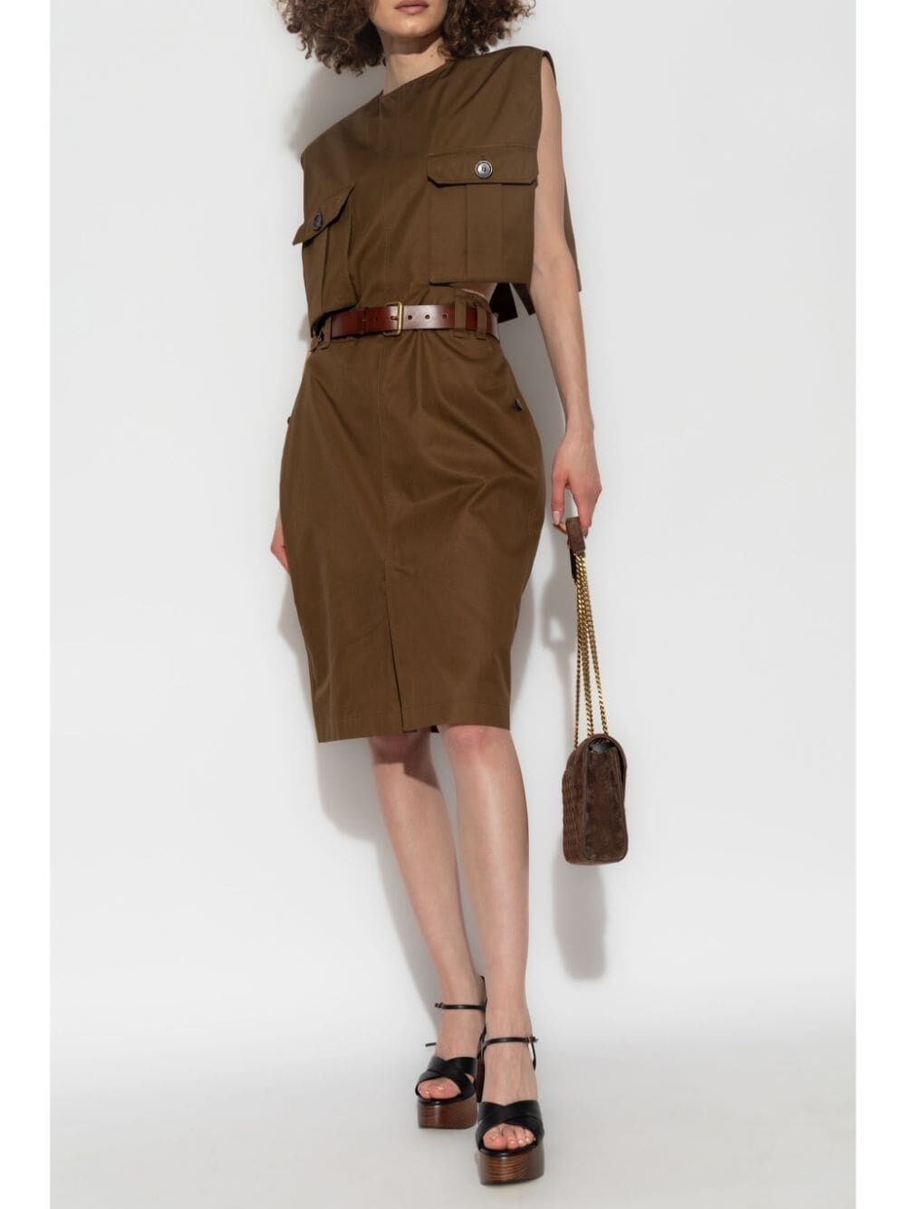 SAINT LAURENT Safari Cut-Out Dress with Belt