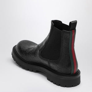 GUCCI Leather Ankle Boot with Web Detail