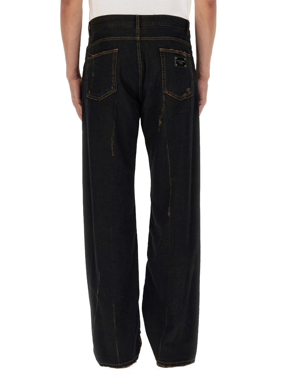 DOLCE & GABBANA Men's Denim Pants with Button Closure & Belt Loops