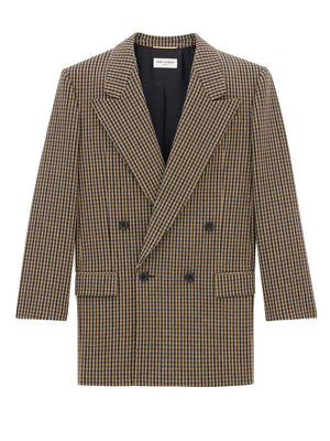 SAINT LAURENT Chic Checkered Wool Blend Jacket