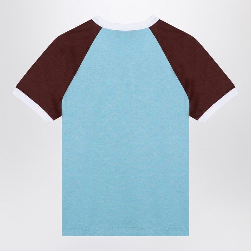 GUCCI Light Blue and Brown Logo Crew-Neck T-Shirt for Women