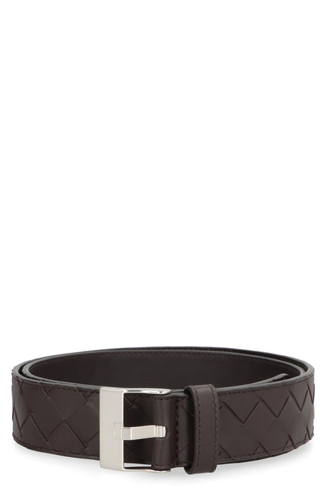 BOTTEGA VENETA Intrecciato Detail Belt with Silver-Tone Buckle - 3.5 cm Width