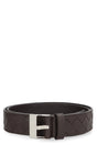 BOTTEGA VENETA Intrecciato Detail Belt with Silver-Tone Buckle - 3.5 cm Width