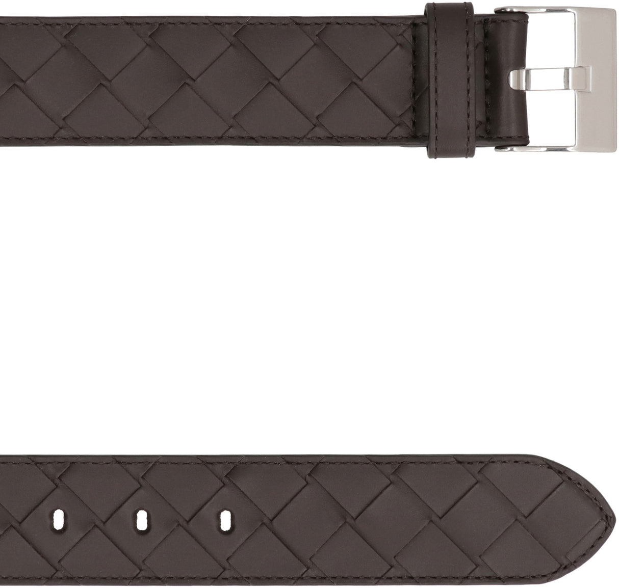 BOTTEGA VENETA Intrecciato Detail Belt with Silver-Tone Buckle - 3.5 cm Width