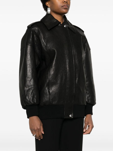 ALEXANDER MCQUEEN Classic Black Leather Jacket with Epaulettes