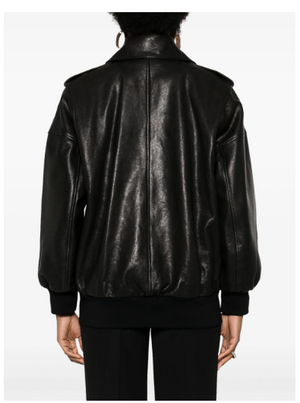 ALEXANDER MCQUEEN Classic Black Leather Jacket with Epaulettes