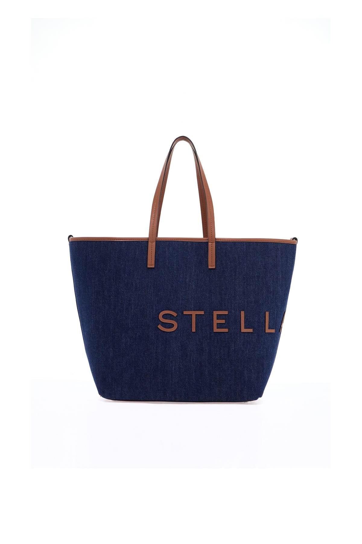 STELLA MCCARTNEY Dark Wash Denim Tote Handbag with Logo Branding