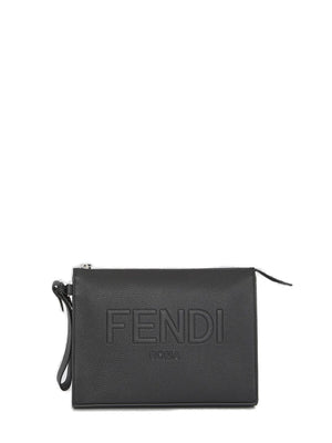 FENDI Leather Clutch with Logo and Wrist Strap - Fall/Winter 2024