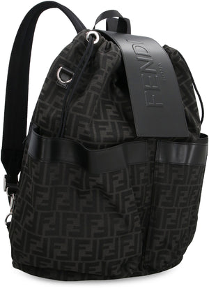 FENDI Large Jacquard Fabric Backpack with Leather Detailing