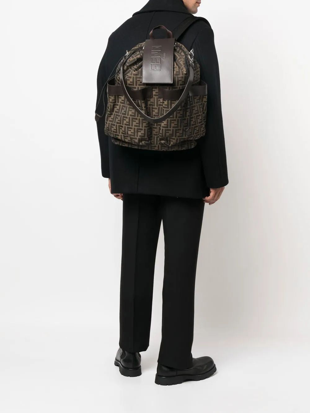 FENDI Large Jacquard Fabric Backpack with Leather Detailing