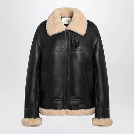 SAINT LAURENT Shearling-Trimmed Leather Jacket for Women