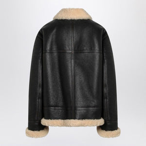 SAINT LAURENT Shearling-Trimmed Leather Jacket for Women