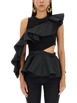 ALEXANDER McQUEEN Women's Mini Hybrid Top with Front Ruffles and Cut-Out Detail