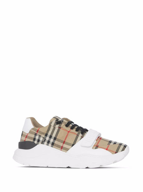 BURBERRY Beige Check Pattern Leather Sneaker - Women's SS24