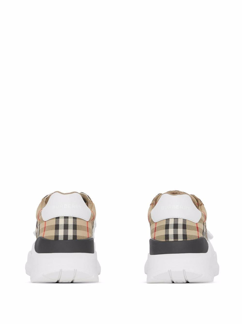 BURBERRY Beige Check Pattern Leather Sneaker - Women's SS24