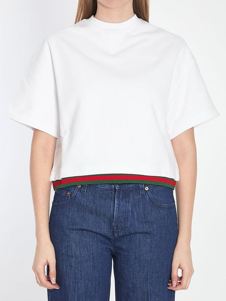 GUCCI Cropped Crewneck T-Shirt with Web Detailing - Mini Size