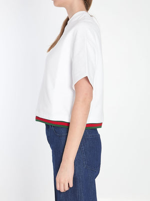 GUCCI Cropped Crewneck T-Shirt with Web Detailing - Mini Size