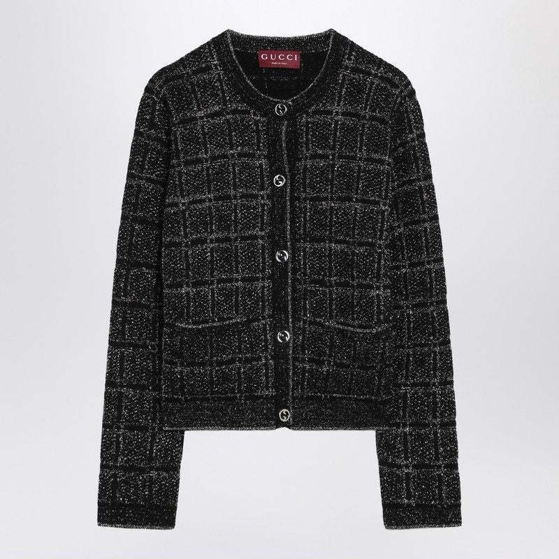 GUCCI Checkered Design Wool and Lamé Cardigan for Women