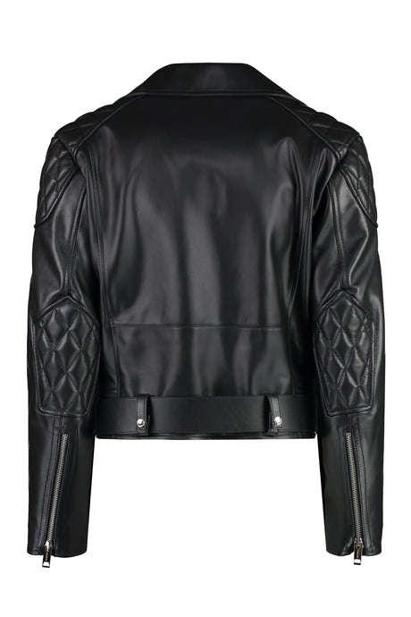 BURBERRY Zipped Pockets, Belt, and Padding Women's Black Leather Jacket - SS23