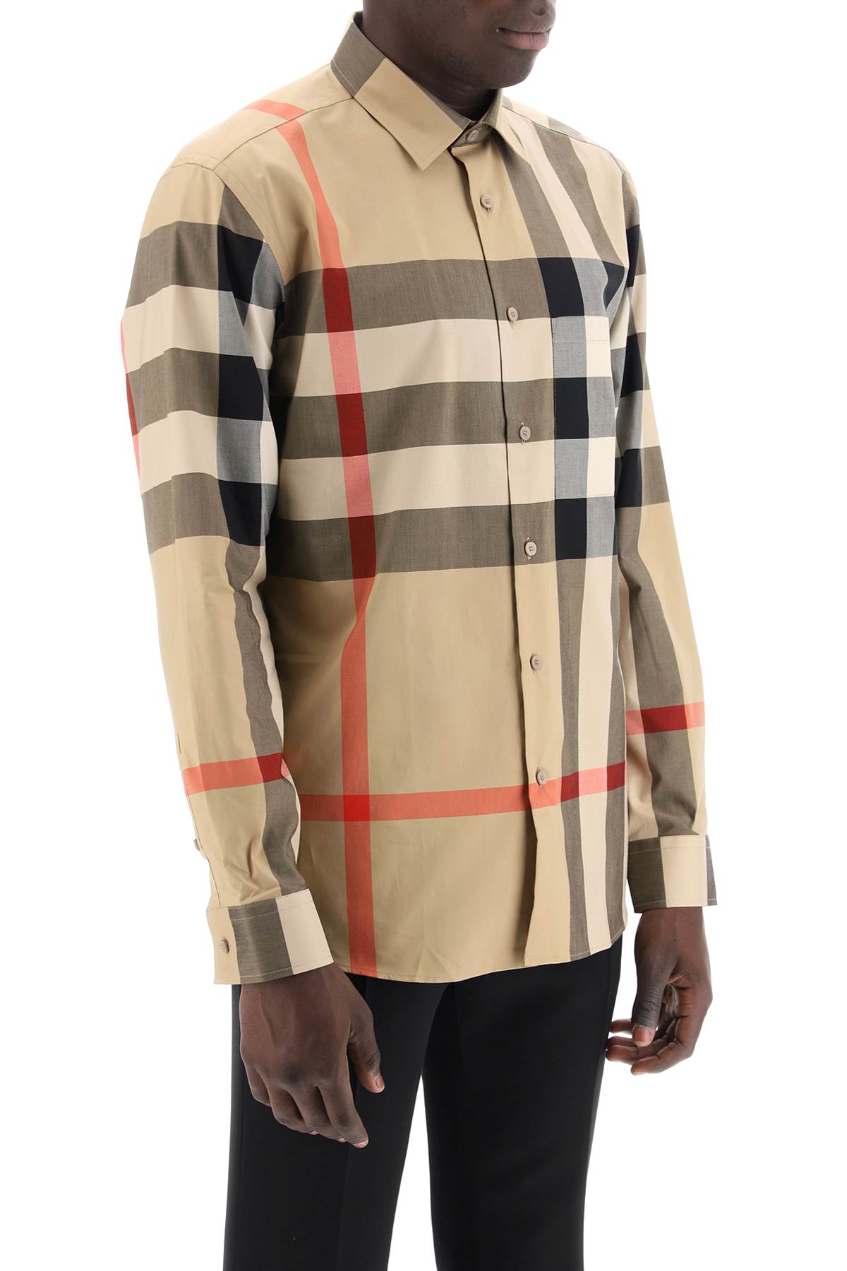 BURBERRY Oversized Long Sleeve Check Motif Shirt - Size L