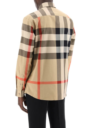 BURBERRY Oversized Long Sleeve Check Motif Shirt - Size L