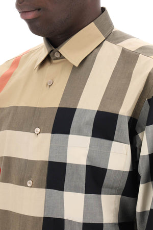 BURBERRY Oversized Long Sleeve Check Motif Shirt - Size L