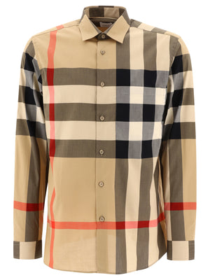 BURBERRY Oversized Long Sleeve Check Motif Shirt - Size L