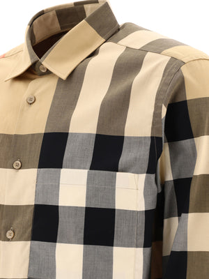 BURBERRY Oversized Long Sleeve Check Motif Shirt - Size L