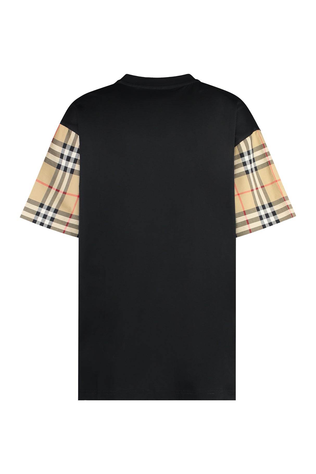 BURBERRY Chic T-Shirt with Check Pattern Sleeves