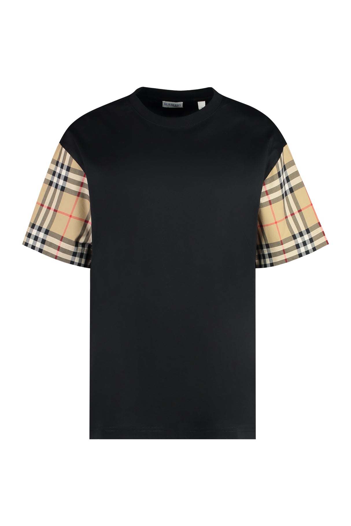 BURBERRY Chic T-Shirt with Check Pattern Sleeves