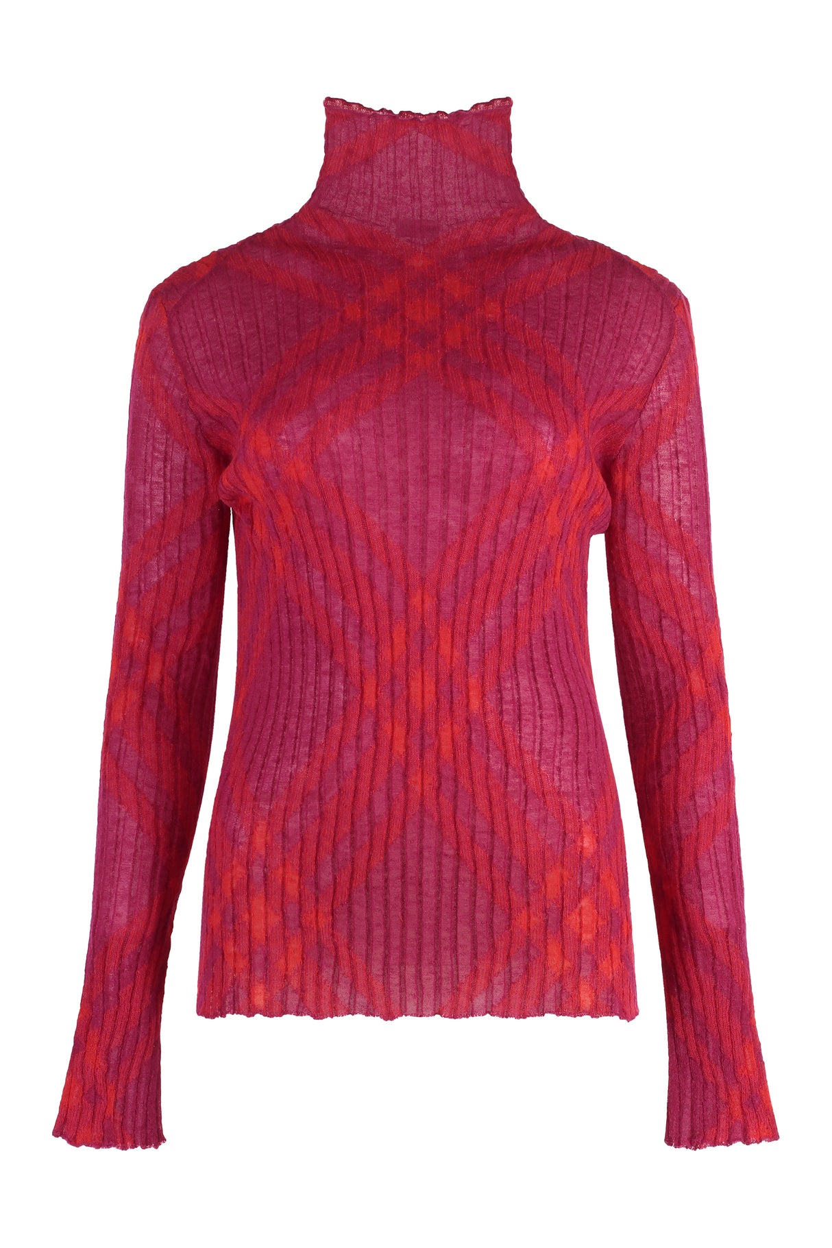 BURBERRY Fuchsia Check Motif Mohair Blend Pullover - Women's FW23