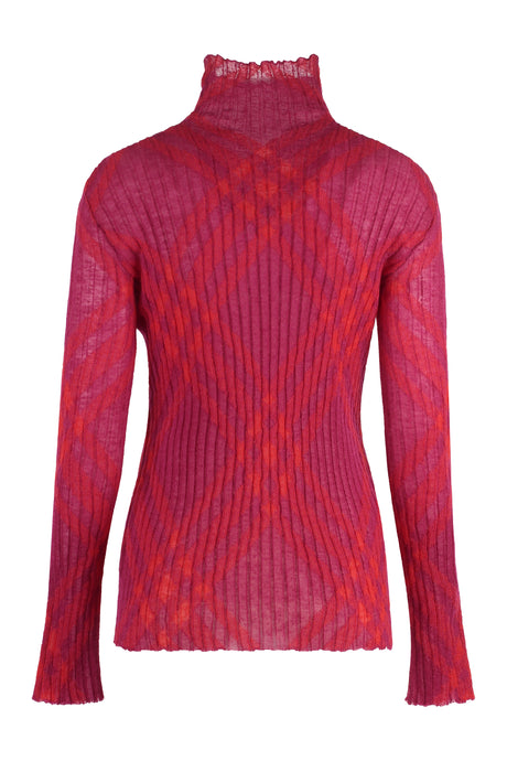 BURBERRY Fuchsia Check Motif Mohair Blend Pullover - Women's FW23