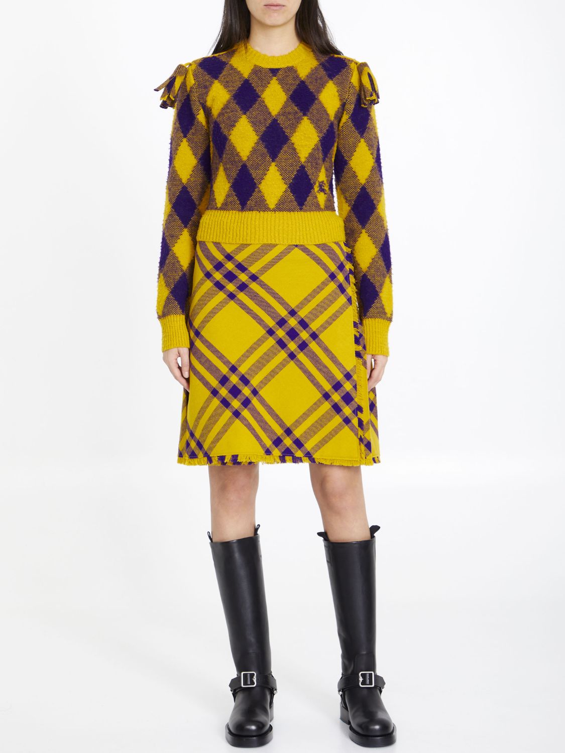 BURBERRY Wool Kilt with Check Motif - Size UK 6