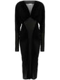 SAINT LAURENT Ruched Midi Dress with Plunging V Neckline - Size 36