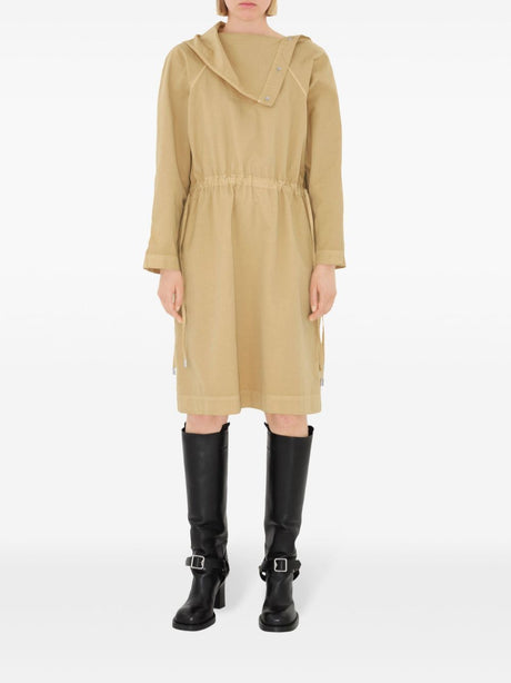 BURBERRY Oversized Wool Silk Dress with Drawstring Waist - Long Sleeves