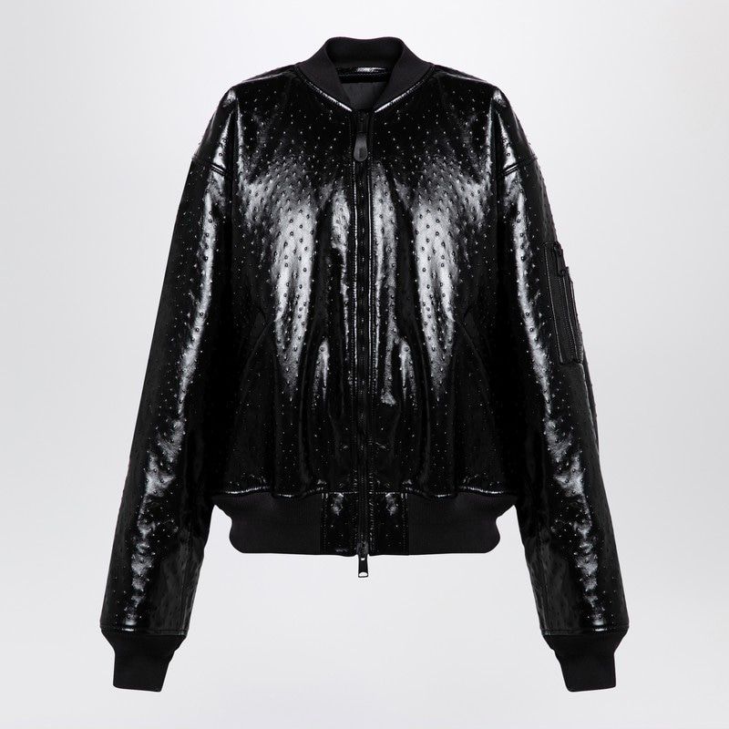 BALENCIAGA Ostrich-Effect Leather Bomber Jacket - Women’s Oversized Fit