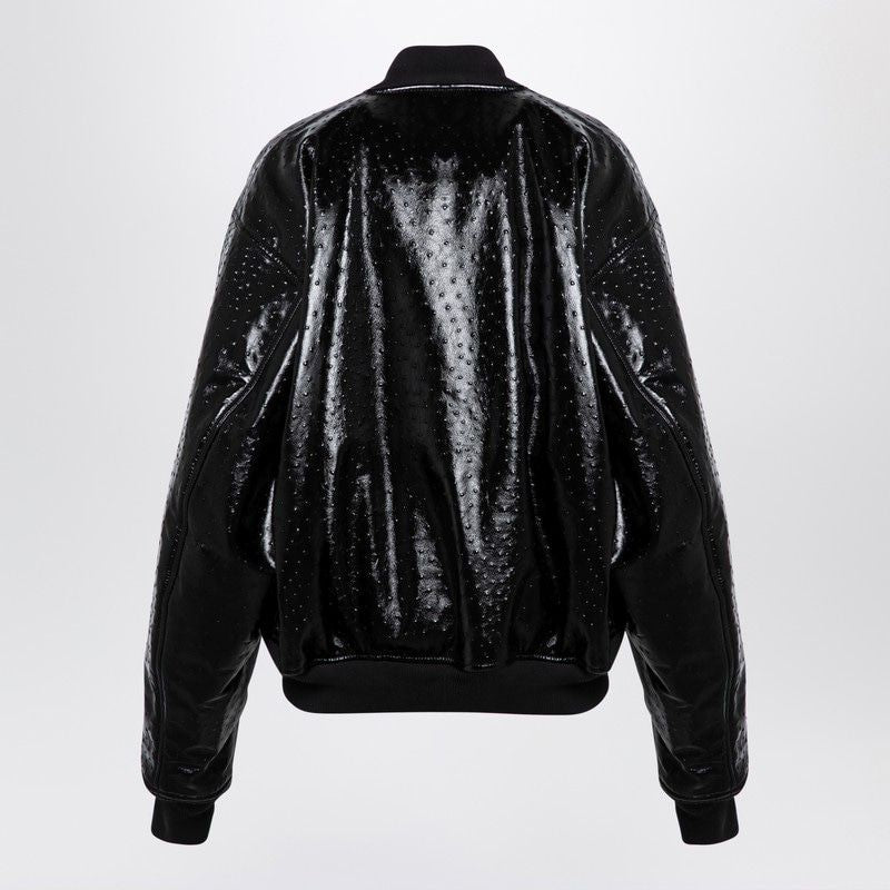 BALENCIAGA Ostrich-Effect Leather Bomber Jacket - Women’s Oversized Fit