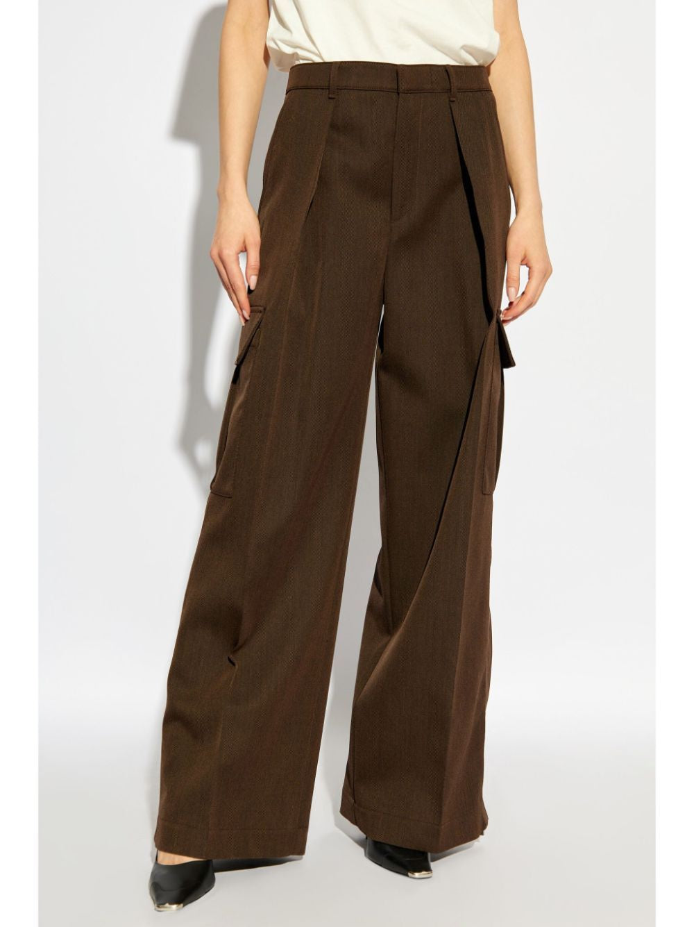 BURBERRY Chic Brown Wool Straight-Leg Cargo Pants for Women